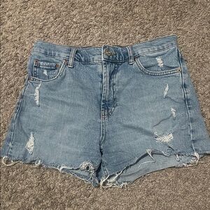BDG Light Blue Distressed High-Rise Denim Shorts